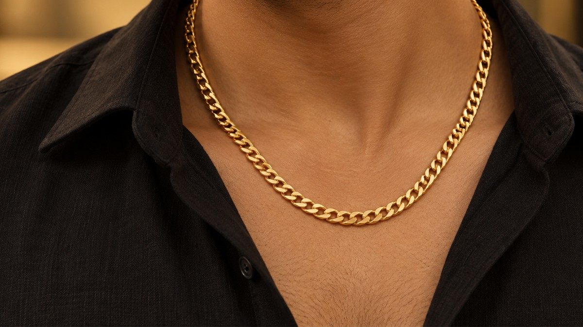 Men's curb link chain in gold-plated 925 silver - Vilva Jewels Chennai