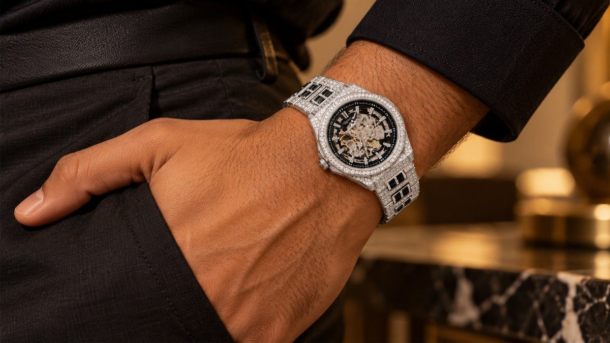 Men's 925 silver watch with a stone-set bezel - Vilva Jewels Chennai